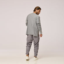 Load image into Gallery viewer, ZERØ London - Back view, full length view mens zero waste grey jacket, designed &amp; made in London
