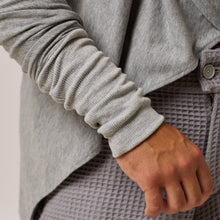 Load image into Gallery viewer, ZERØ London - Close up sleeve view, mens zero waste grey jacket, designed &amp; made in London
