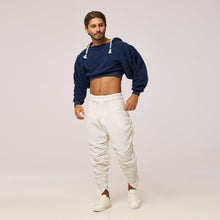 Load image into Gallery viewer, ZERØ London - Front view, mens zero waste navy cropped hoodie designed &amp; made in London
