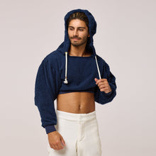 Load image into Gallery viewer, ZERØ London - Front view, mens zero waste navy cropped hoodie designed &amp; made in London
