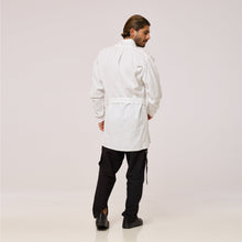 Load image into Gallery viewer, ZERØ London - Back view, full length, mens zero waste white shirt, designed &amp; made in London
