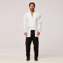 Load image into Gallery viewer, ZERØ London - Front view, full length, mens zero waste white shirt, designed &amp; made in London
