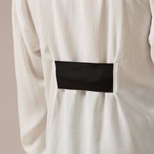 Load image into Gallery viewer,   ZERØ London - Close up, white long sleeve mens zero waste shirt designed &amp; made in London
