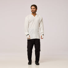 Load image into Gallery viewer,   ZERØ London - Front view, white long sleeve mens zero waste shirt designed &amp; made in London
