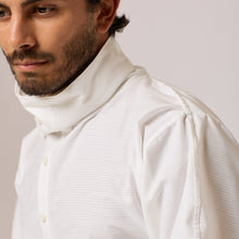 Load image into Gallery viewer, ZERØ London - Close up view, white long sleeve mens zero waste shirt designed &amp; made in London
