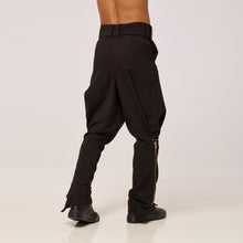 Load image into Gallery viewer, ZERØ London - Back full length view. Mens zero waste tapered trouser with gold zips designed &amp; made in London
