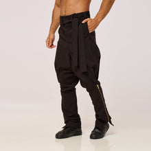 Load image into Gallery viewer, ZERØ London - Alt. close up. Mens zero waste tapered trouser with gold zips designed &amp; made in London
