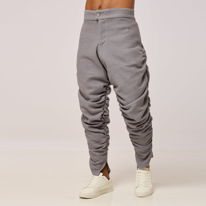 ZERØ London - Front close up view, mens zero waste grey trouser, designed & made in London