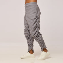 Load image into Gallery viewer, ZERØ London - Side close up view, mens zero waste grey trouser, designed &amp; made in London
