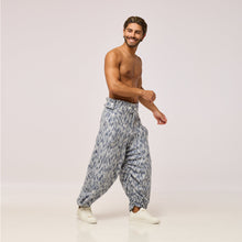 Load image into Gallery viewer, ZERØ London - Alternate side view, full length, mens zero waste blue trouser, designed &amp; made in London

