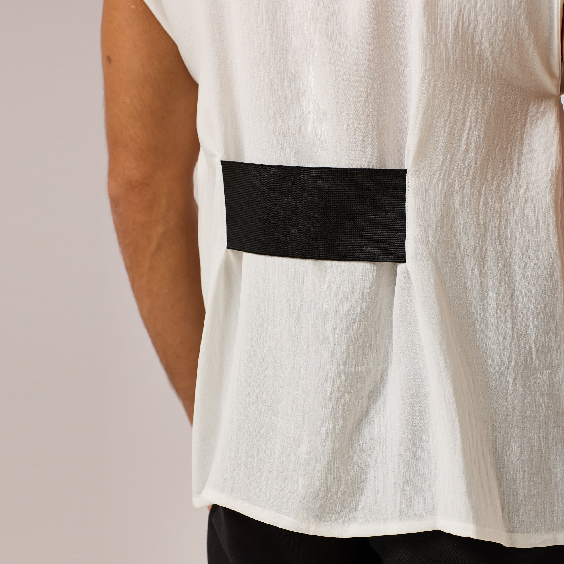   ZERØ London - Close up, white mens zero waste vest designed & made in London