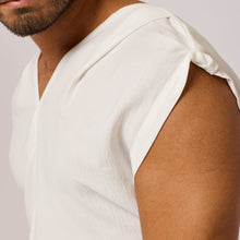 Load image into Gallery viewer,   ZERØ London - Close up, white mens zero waste vest designed &amp; made in London

