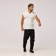 Load image into Gallery viewer,   ZERØ London - Front Full Length View, White mens zero waste vest designed &amp; made in London
