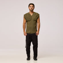 Load image into Gallery viewer,   ZERØ London - Front Full View, olive green mens zero waste vest designed &amp; made in London
