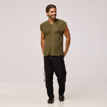 Load image into Gallery viewer,   ZERØ London - Front Full View, olive green mens zero waste vest designed &amp; made in London
