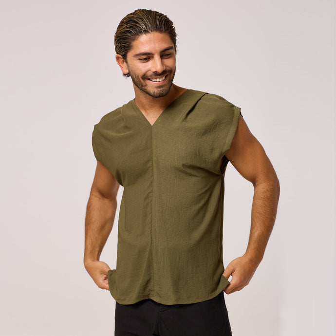   ZERØ London - Front View, olive green mens zero waste vest designed & made in London