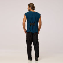Load image into Gallery viewer,   ZERØ London - Back alt. view, teal blue mens zero waste vest designed &amp; made in London

