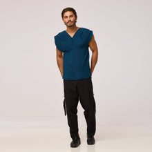Load image into Gallery viewer,   ZERØ London - Front view, teal blue mens zero waste vest designed &amp; made in London
