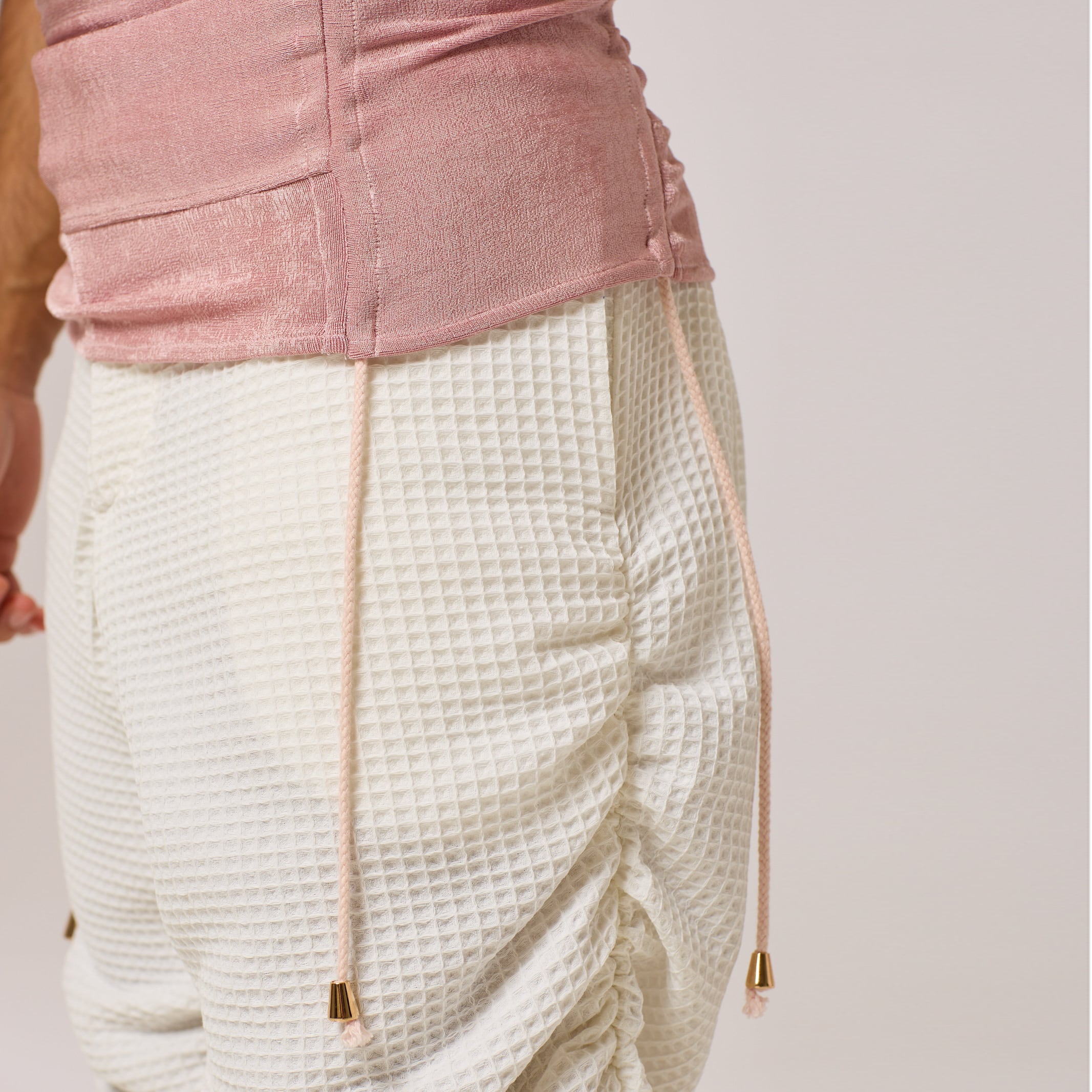 ZERØ London - Close up view, Pink zero waste mens vest, zero waste fashion, designed & made in London