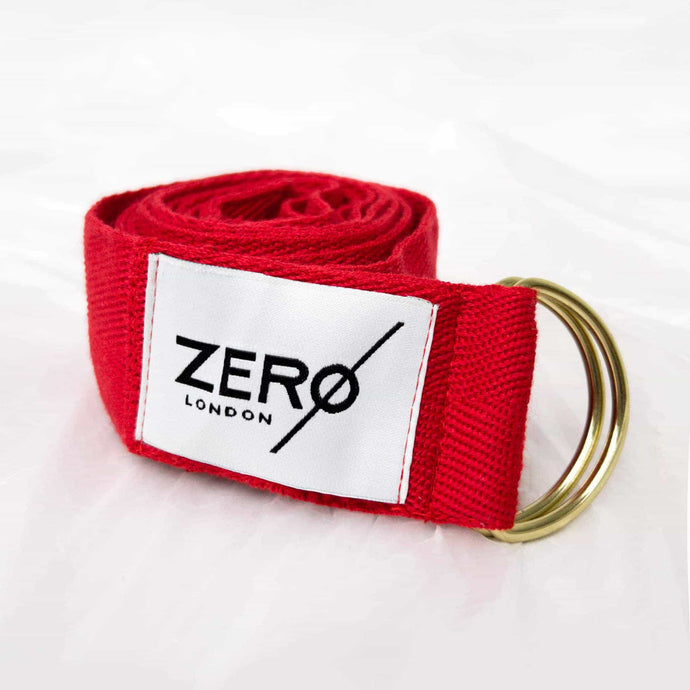 ZERØ London - Mens zero waste belt accessory in red with gold D-rings designed & made in London