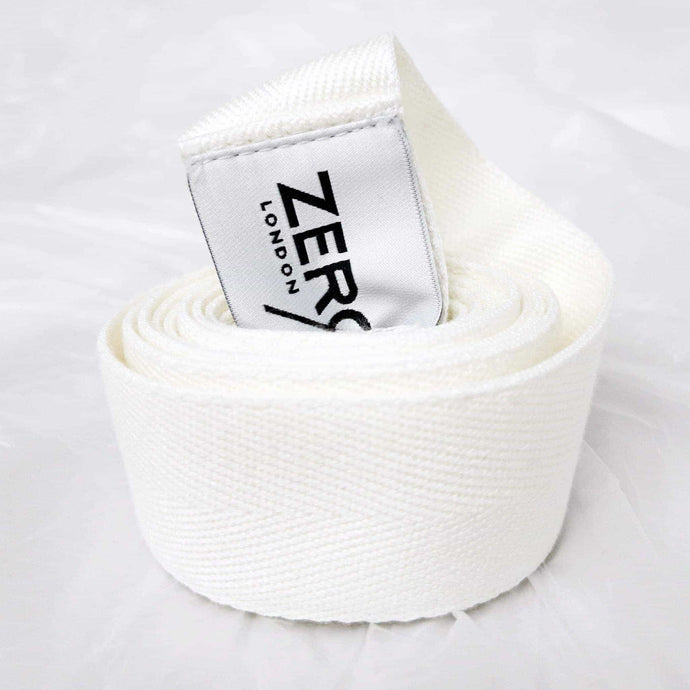 ZERØ London - Mens zero waste belt accessory in white with gold D-rings designed & made in London