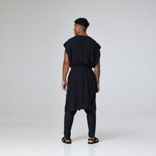 Load image into Gallery viewer, ZERØ London - Back view, Black zero waste mens sustainable linen Robe, zero waste fashion, designed &amp; made in London
