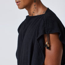 Load image into Gallery viewer, ZERØ London - Close up, Black zero waste mens sustainable linen Robe, zero waste fashion, designed &amp; made in London
