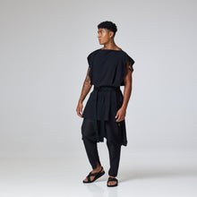 Load image into Gallery viewer, ZERØ London - Alt. Front view, Black zero waste mens sustainable linen Robe, zero waste fashion, designed &amp; made in London
