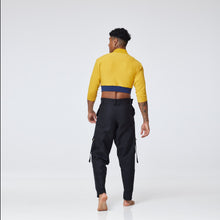 Load image into Gallery viewer, ZERØ London - Back view, mens luxury cropped jersey jumper in mustard, zero waste fashion, designed &amp; made in London
