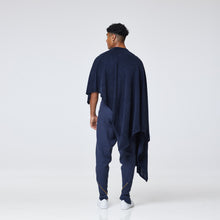 Load image into Gallery viewer, ZERØ London - Back view, Navy zero waste mens cloak, zero waste fashion, designed &amp; made in London
