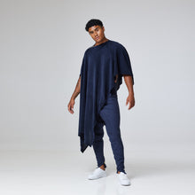 Load image into Gallery viewer, ZERØ London - Front view, Navy zero waste mens cloak, zero waste fashion, designed &amp; made in London
