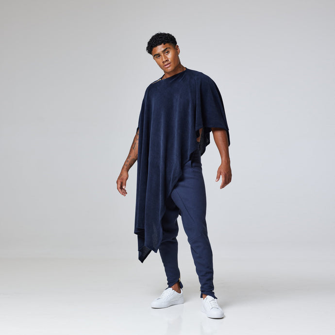 ZERØ London - Front view, Navy zero waste mens cloak, zero waste fashion, designed & made in London