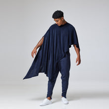 Load image into Gallery viewer, ZERØ London - Alt. Front view, Navy zero waste luxury mens cloak, zero waste fashion, designed &amp; made in London
