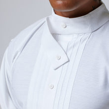Load image into Gallery viewer, ZERØ London - Close up, White mens dress shirt, zero waste fashion, designed &amp; made in London
