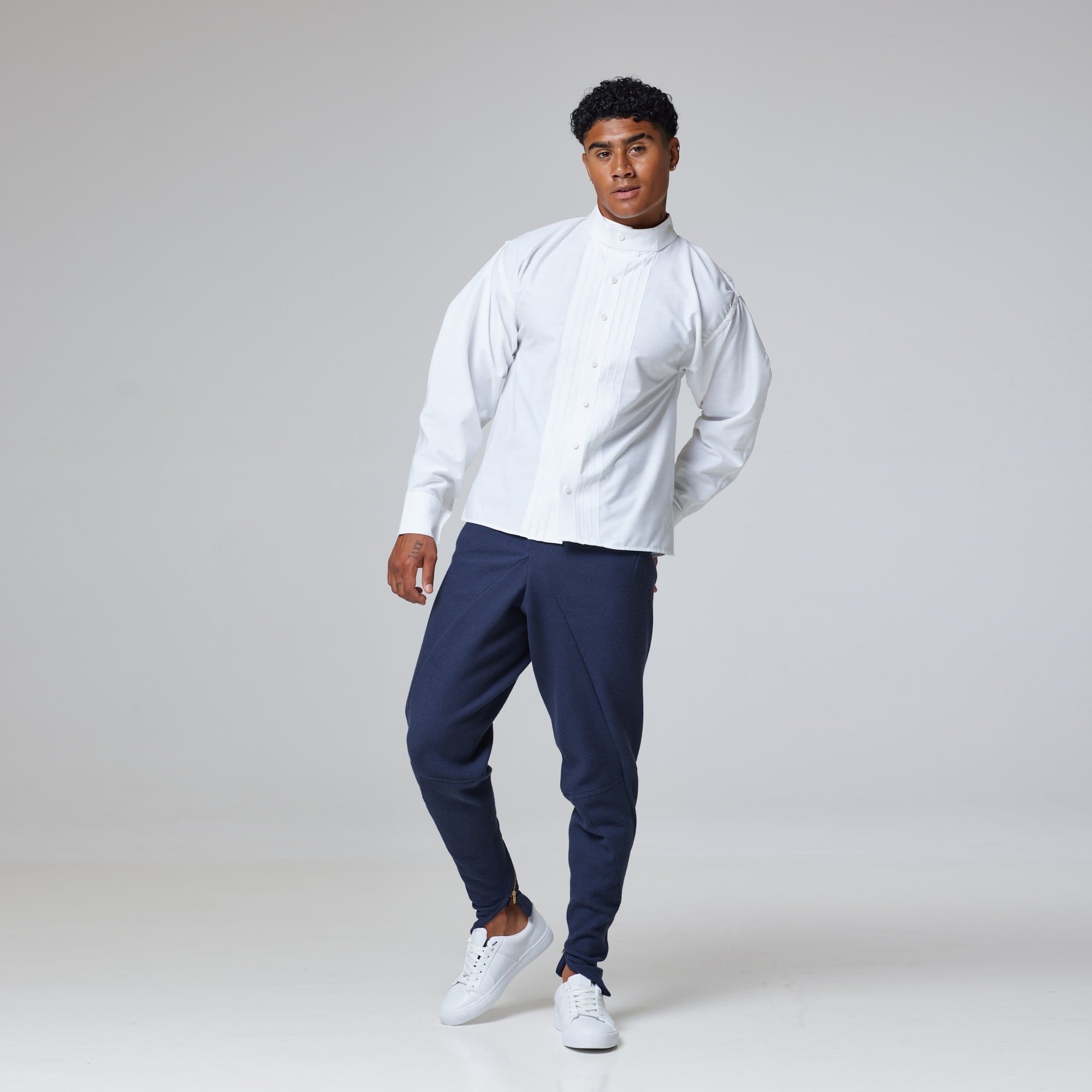 ZERØ London - Front view, White mens dress shirt, zero waste fashion, designed & made in London