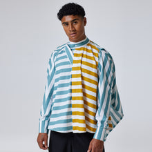 Load image into Gallery viewer, ZERØ London - Mid length view, mens draped shirt in mint, zero waste fashion, designed &amp; made in London
