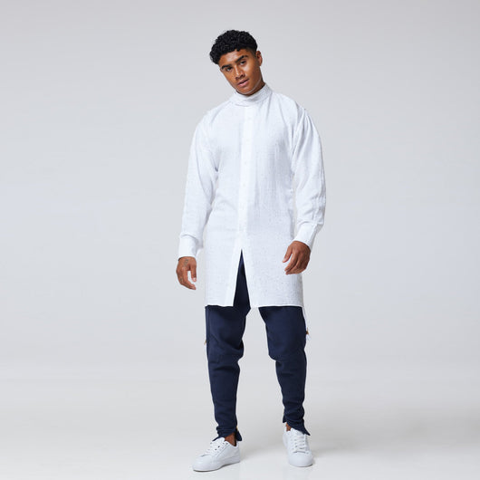 ZERØ London - Fashion Video, mens luxury cotton drawstring navy shirt, zero waste fashion, designed & made in London