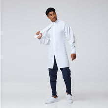 Load image into Gallery viewer, ZERØ London - Alt. Front view, mens luxury cotton drawstring navy shirt, zero waste fashion, designed &amp; made in London
