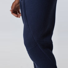 Load image into Gallery viewer, ZERØ London - Detail view, mens luxury cotton tapered navy trouser, zero waste fashion, designed &amp; made in London
