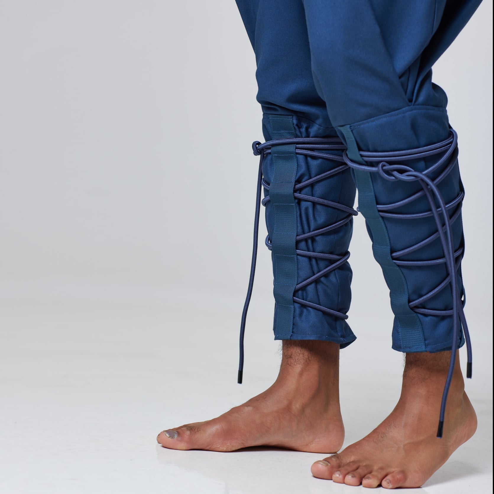 ZERØ London - Zoom view, mens premium pleated blue trouser, zero waste fashion, designed & made in London