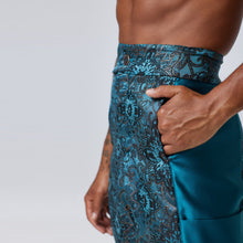 Load image into Gallery viewer, ZERØ London - Close up, Turquoise zero waste mens trouser, zero waste fashion, designed &amp; made in London
