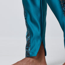 Load image into Gallery viewer, ZERØ London -  Zoom view, Turquoise zero waste mens contrast trouser, zero waste fashion, designed &amp; made in London
