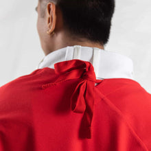 Load image into Gallery viewer,  ZERØ London - close up, red zero waste mens shawl, designed &amp; made in London
