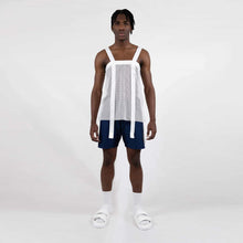 Load image into Gallery viewer, ZERØ London - Front alt. view, White zero waste mens vest, zero waste fashion, designed &amp; made in London
