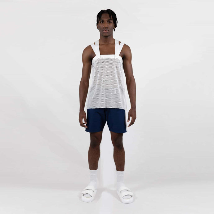 ZERØ London - Front view, White zero waste mens vest, zero waste fashion, designed & made in London